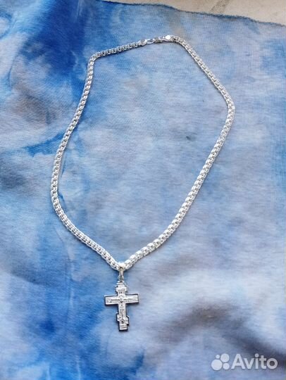 Мужская серебряная цепь с крестом