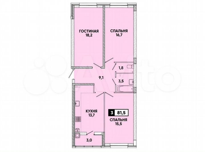 3-к. квартира, 82 м², 1/9 эт.