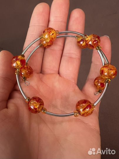 Браслет янтарь металл