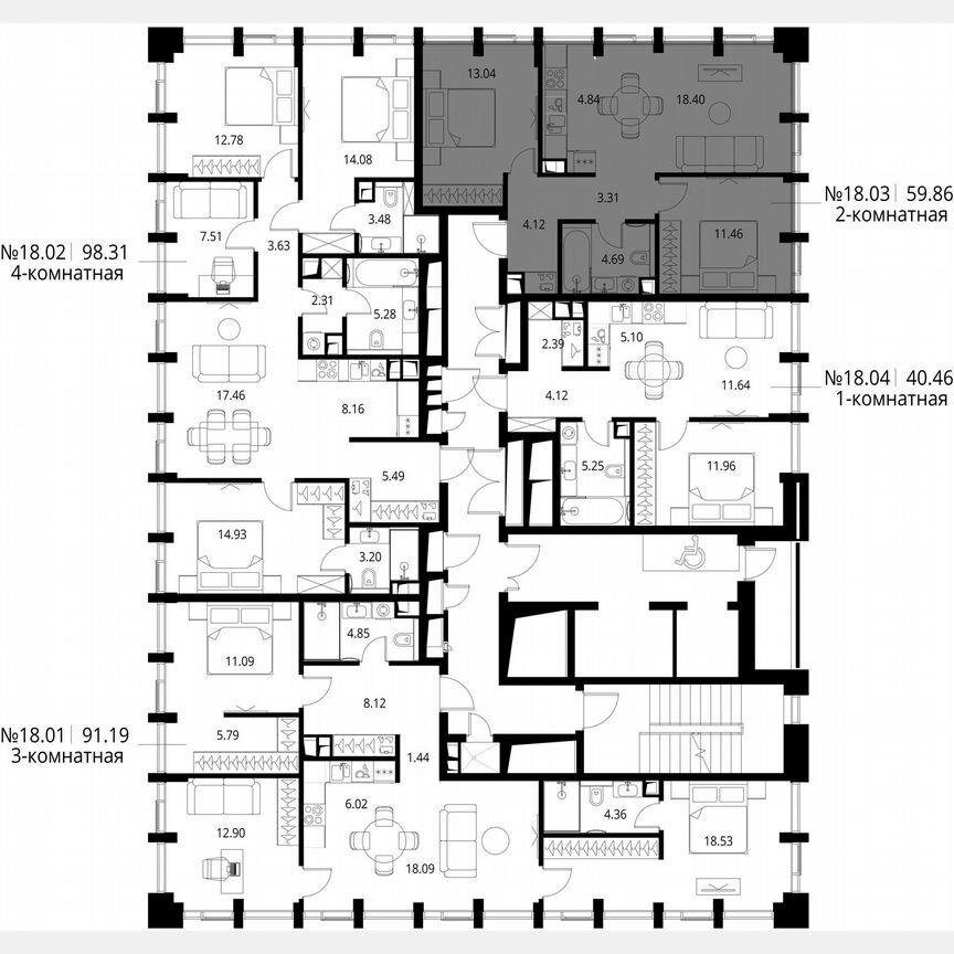 2-к. квартира, 59,9 м², 18/19 эт.