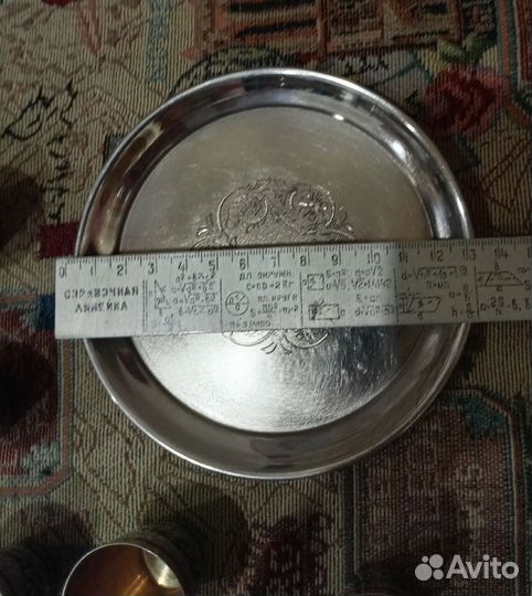 Набор серебряных стопок на подносе, 875 проба