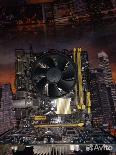 Комплект материнка,видюха,проц,озу