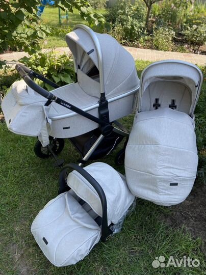 Новая коляска luxmom 750 3в1 бежевая