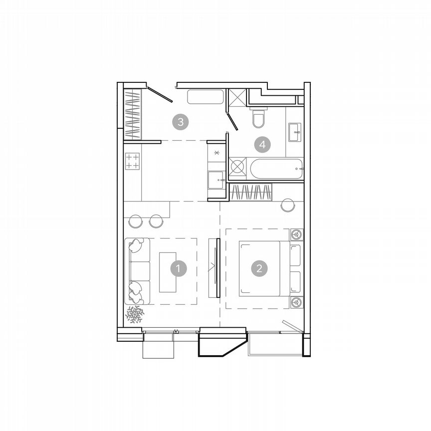 2-к. квартира, 43,5 м², 3/21 эт.