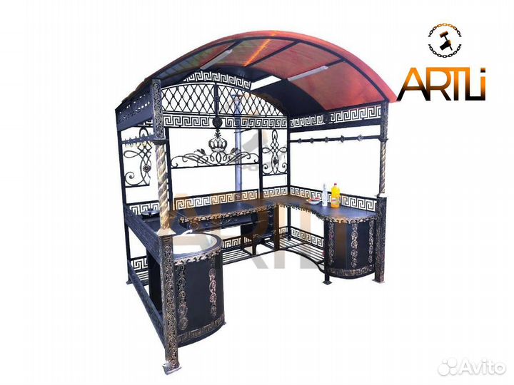 Кованый большой мангал с крышей 