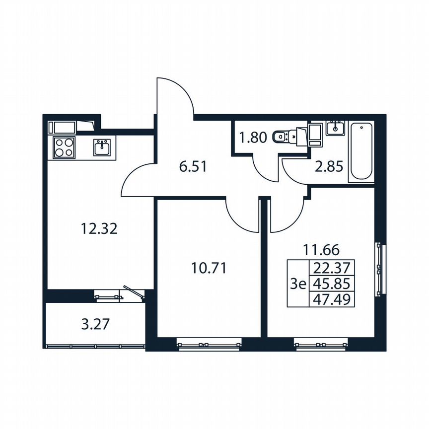 2-к. квартира, 47,5 м², 2/12 эт.