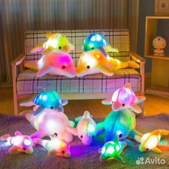 Подушка-ночник, светящаяся мягкая игрушка дельфин