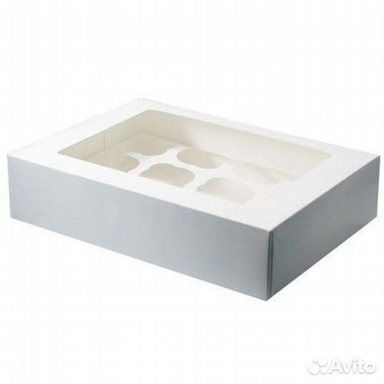 Коробка под 12 капкейков с прямоуг. окном, белая