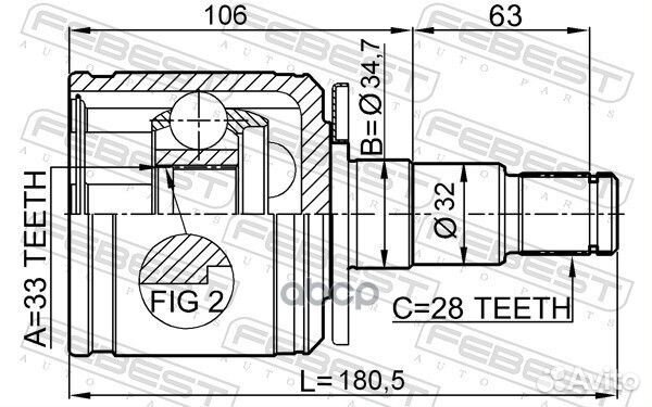 ШРУС внутренний перед лев 0411KB4LH Febest