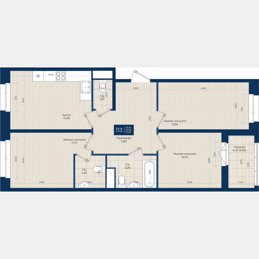3-к. квартира, 72,1 м², 6/12 эт.
