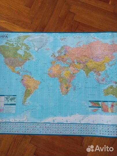 Карта мира на стену 90 на 60 см