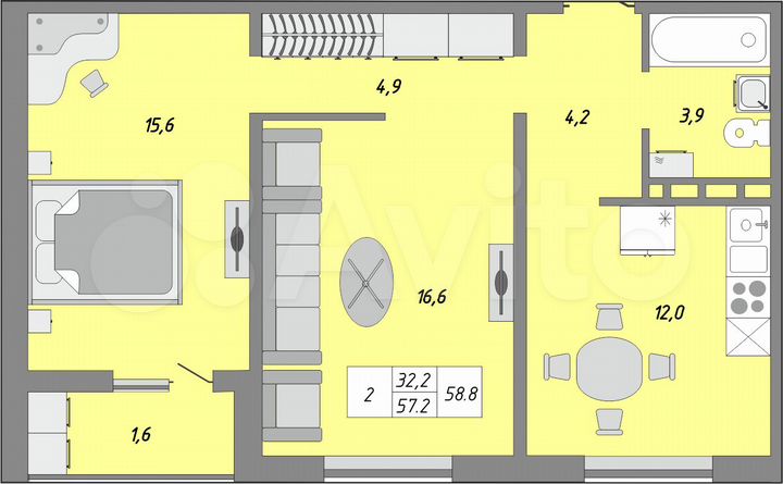 2-к. квартира, 58,8 м², 11/24 эт.