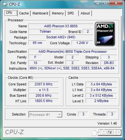 AMD Phenom X3 8650 2.3 гГц, HD8650WCJ3BGH