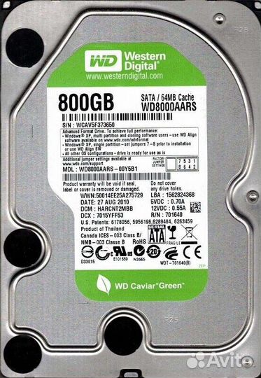 Жесткий Диск Western Digital WD8000aars 800Gb SATA