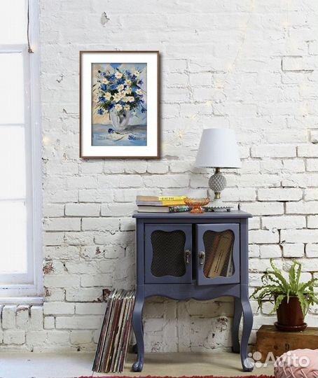 Картина маслом васильки ромашки