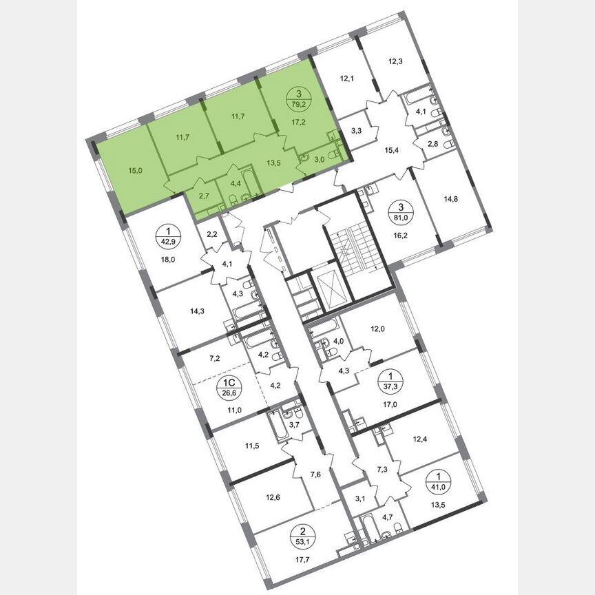 3-к. квартира, 79,2 м², 4/17 эт.