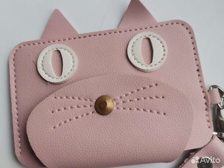 Картхолдер, визитница для карточек розовая кот
