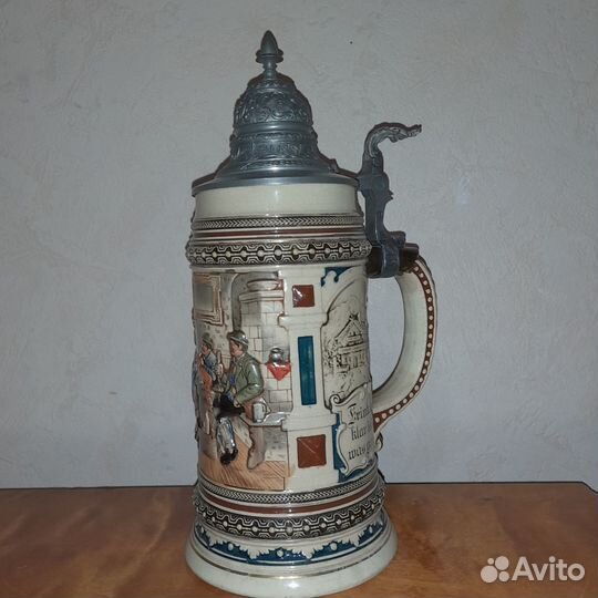 Антикварная пивная кружка 1899 год охота литровая