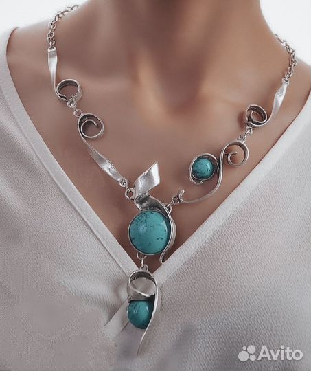 Бирюза кольцо и колье завитушки