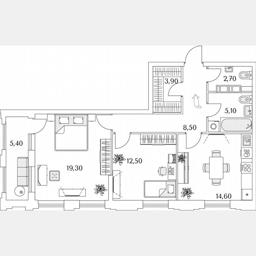 2-к. квартира, 69,3 м², 7/13 эт.