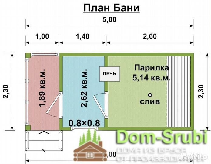 Карабаново. Мобильная баня из бруса бм-3 (2.30х5)