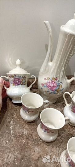 Кофейный сервиз СССР фарфоровый перламутр