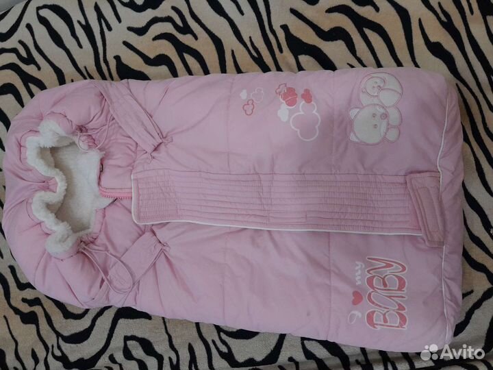 Зимний конверт в коляску голубой и розовый