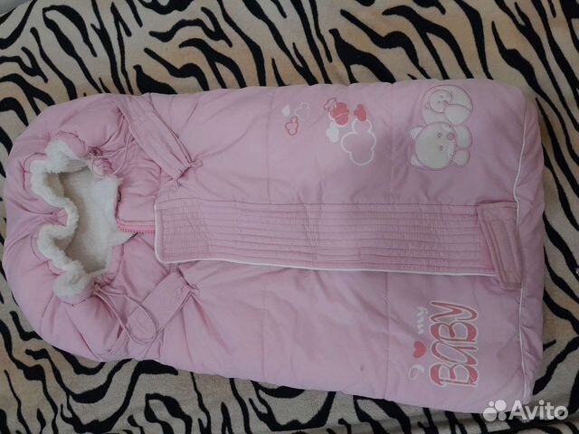 Зимний конверт в коляску голубой и розовый