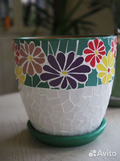 Горшок кашпо для растений ручная работа мозаика
