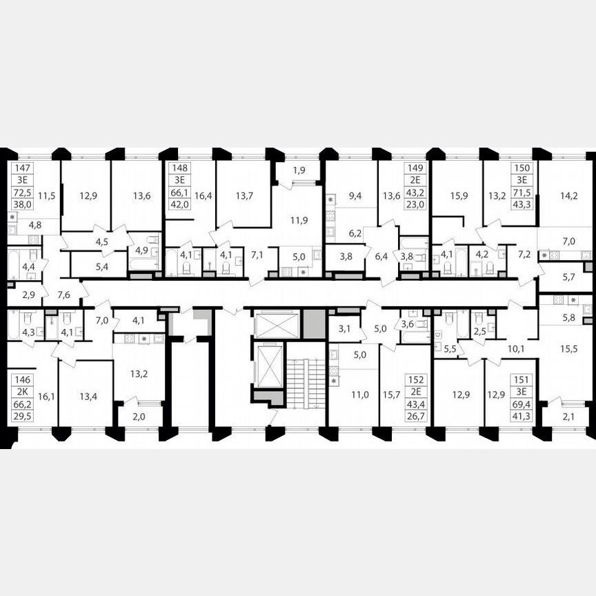 2-к. квартира, 72,5 м², 2/21 эт.