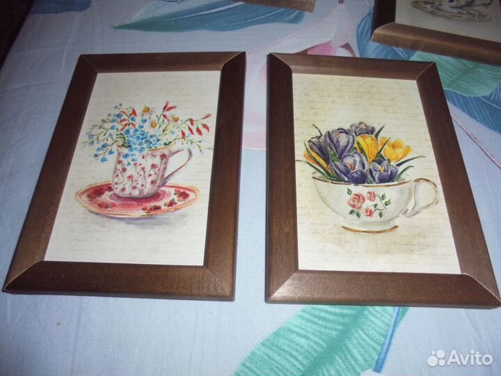 4 панно Цветочный блюз дерев рамка 12,5 х 17,5