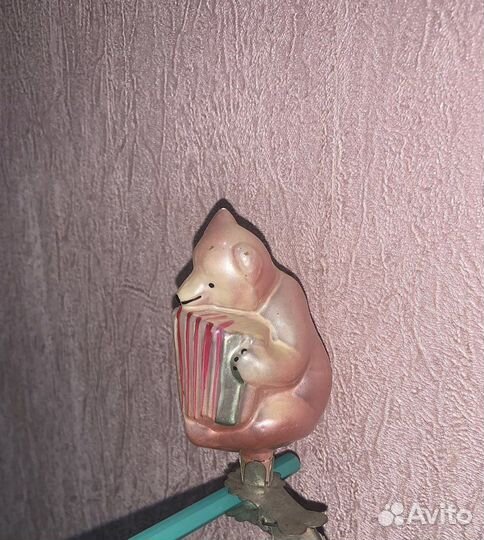 Ёлочная игрушка ссср. медведь С баяном