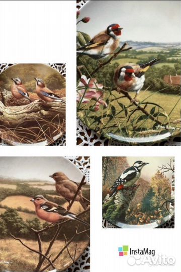 Винтажные тарелки с животными и птицами