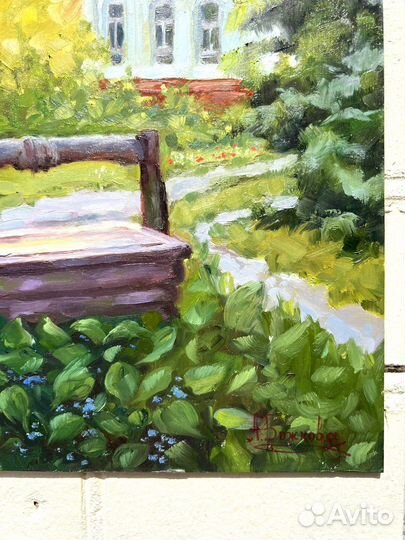 Картина маслом Деревня 30х30 см, картон