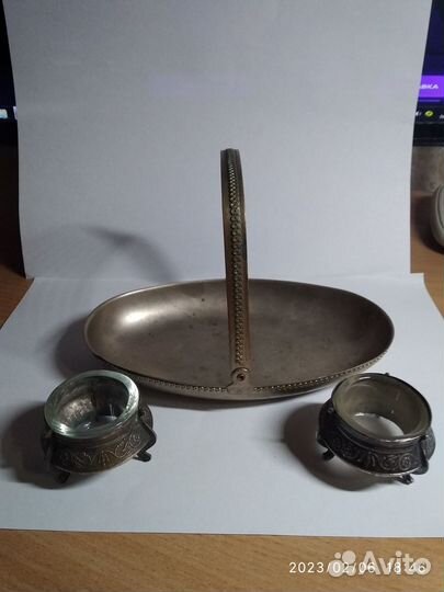 Мельхиоровые конфетница, солонка/горчичница СССР