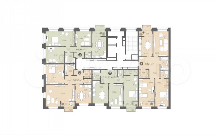 2-к. квартира, 90,3 м², 8/12 эт.