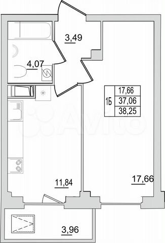 1-к. квартира, 38,3 м², 8/13 эт.