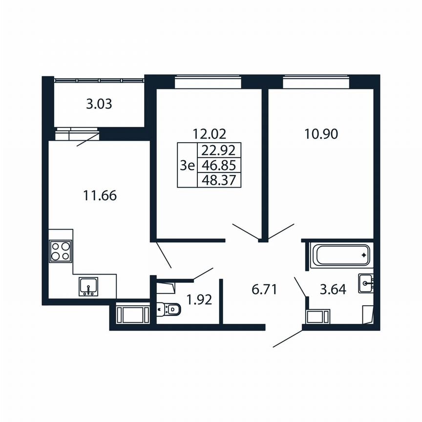 3-к. квартира, 49,9 м², 12/12 эт.
