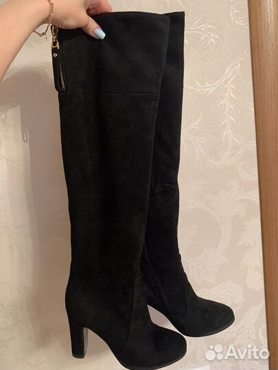 Ботфорты демисезонные замшевые на каблуке