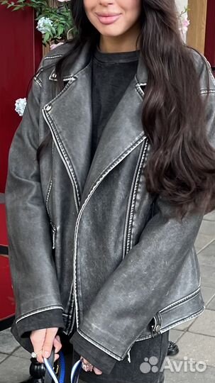 Кожаная куртка с эффектом потертости