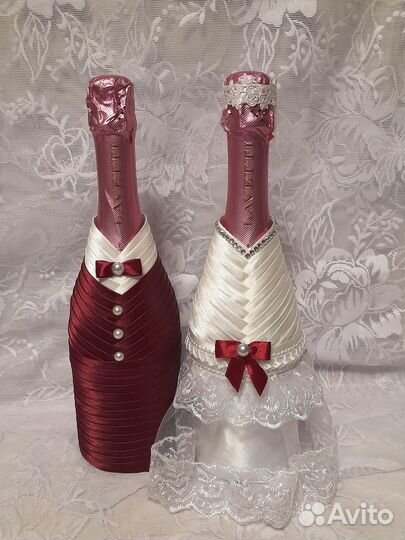 Украшение на свадебное шампанское