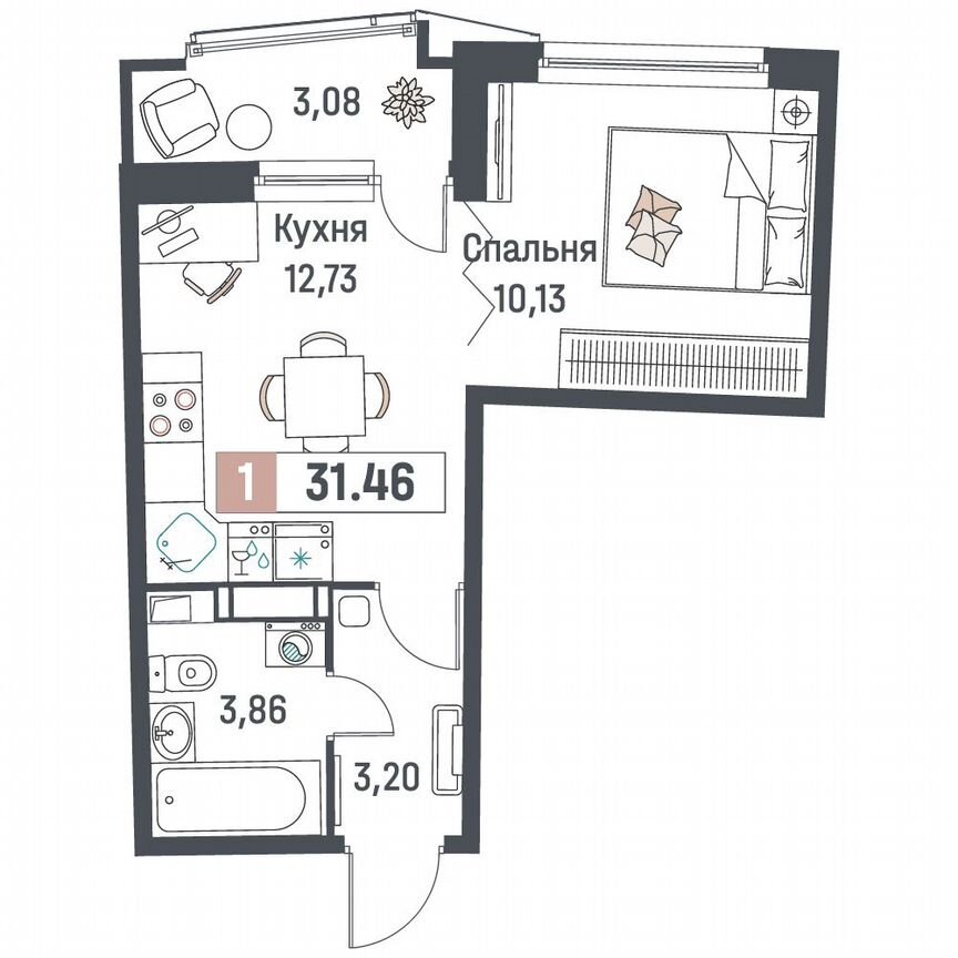 1-к. квартира, 31,5 м², 13/18 эт.
