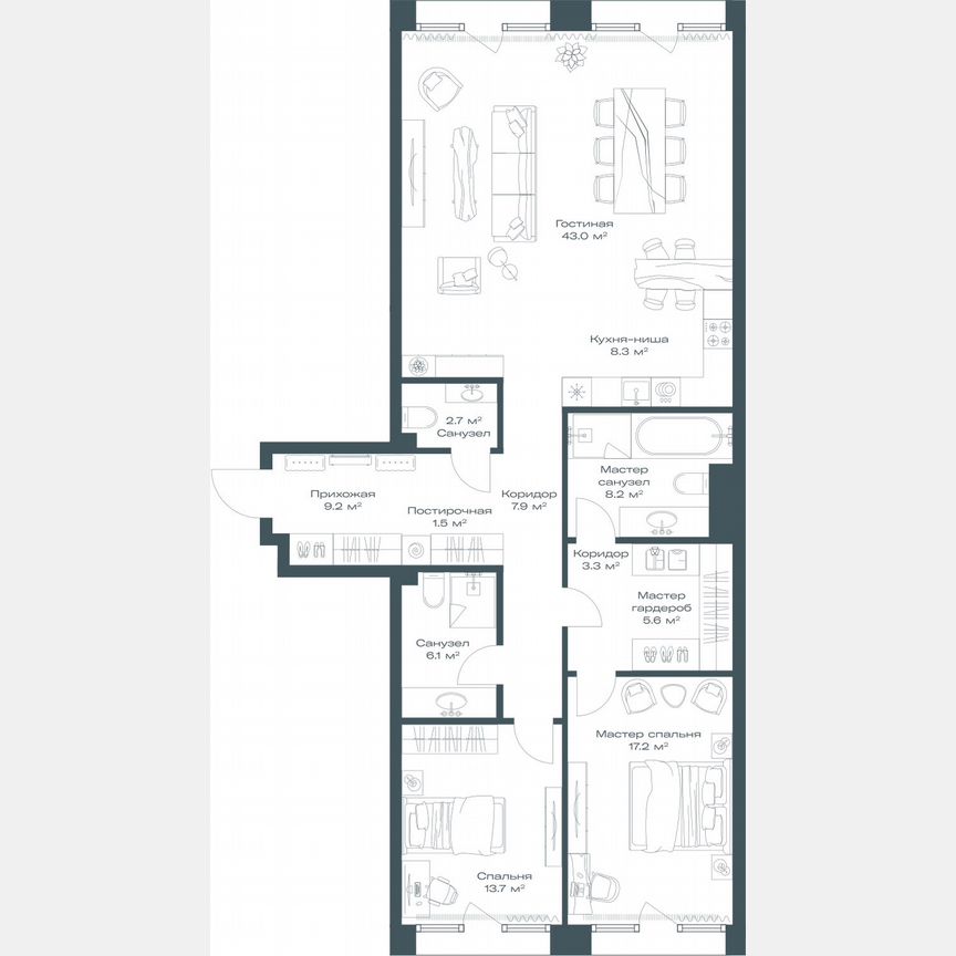 3-к. квартира, 126,7 м², 4/11 эт.