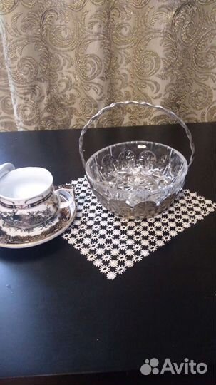 Хрустальная ваза корзинка мельхиор