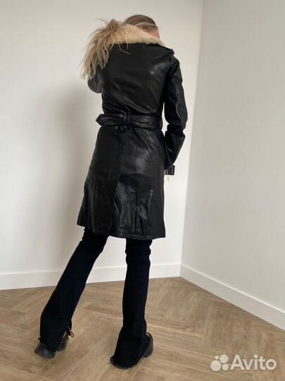 Дубленка винтажный кожаный плащ Burberry оригинал