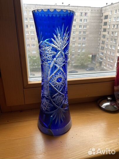 Ваза синий хрусталь