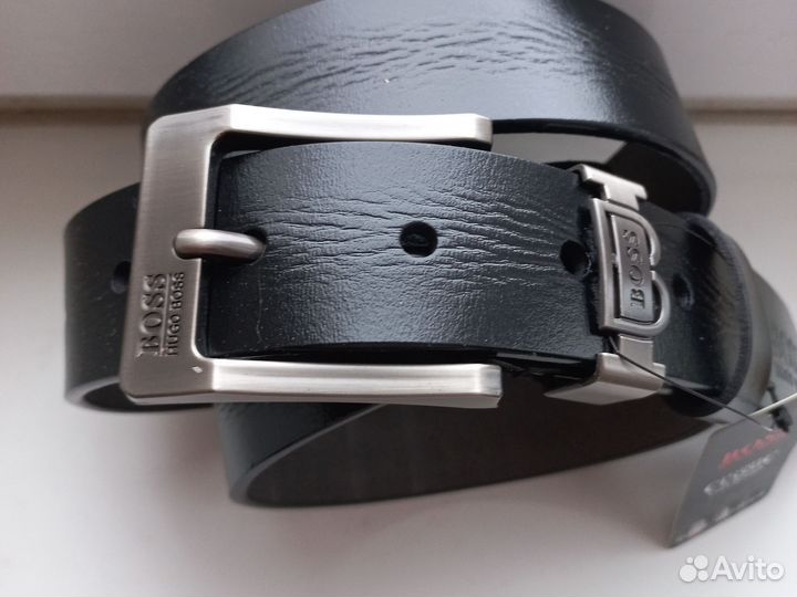 Ремень нат кожа Boss черный