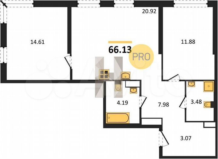 2-к. квартира, 66,1 м², 8/32 эт.
