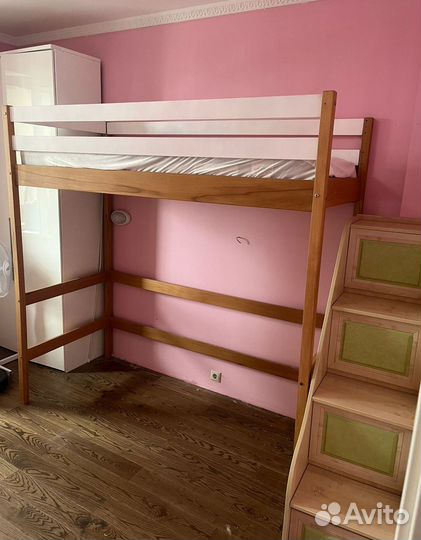 Новая детская кровать-чердак из бука с матрасом