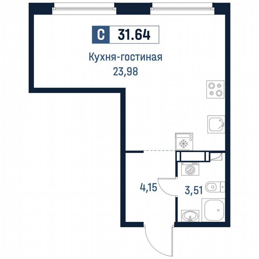 Квартира-студия, 31,6 м², 18/18 эт.